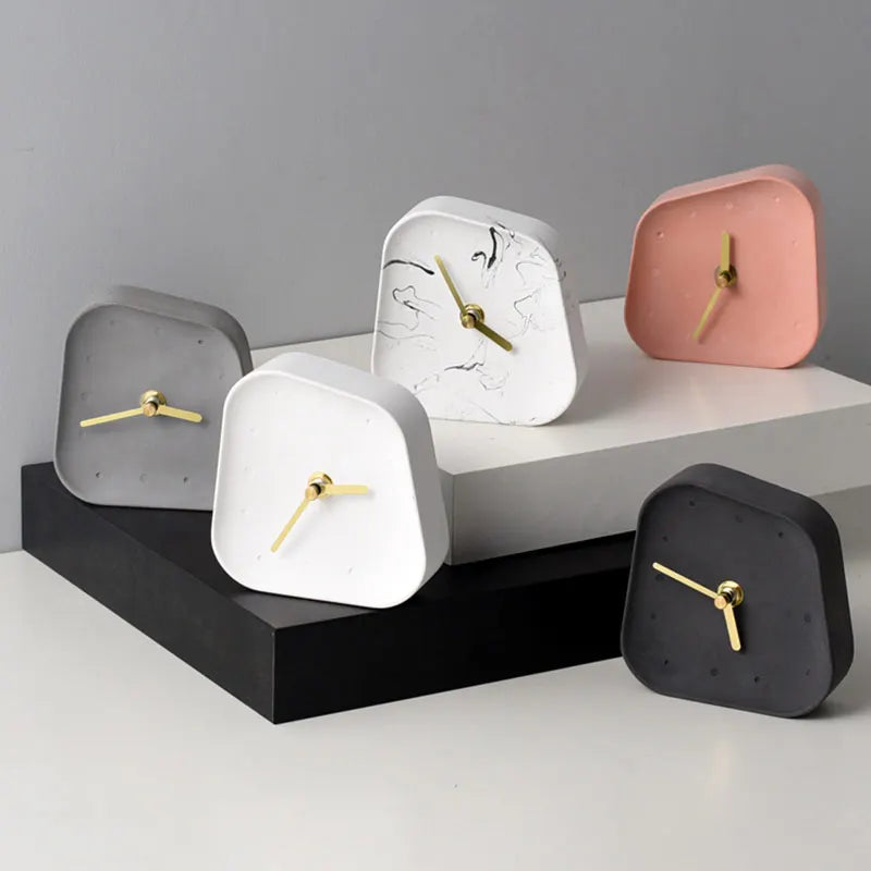 Nordic Home Decoration Accessories Geometry Shaped Cement Table Clock Desktop Decoration Mute Concrete Small Desk Clock - bertofonsi