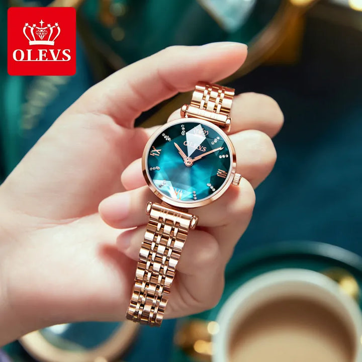 OLEVS New Women Luxury Jewel Quartz Watches Waterproof Stainless Steel Strap Watch For Women Fashion Date Clock Diamond Mirror - bertofonsi
