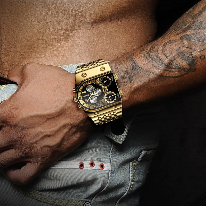 2022 Brand New Oulm Quartz Watches Men Military Waterproof Wristwatch Luxury Gold Stainless Steel Male Watch Relogio Masculino - bertofonsi