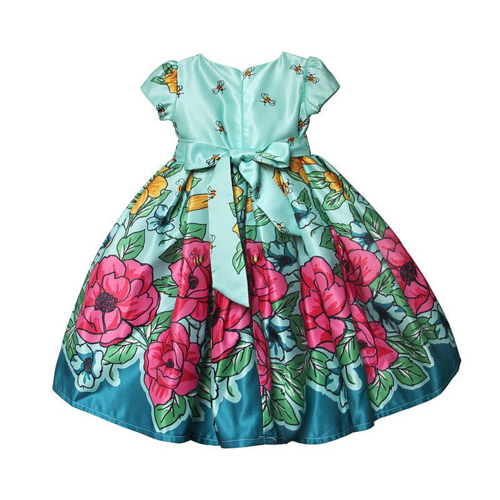 Children's Dresses Rose Print Baby Girls Party Dresses Cute Bow Belt Cotton Casual Birthday Dress Girls Clothes 2 to 7 Years - bertofonsi