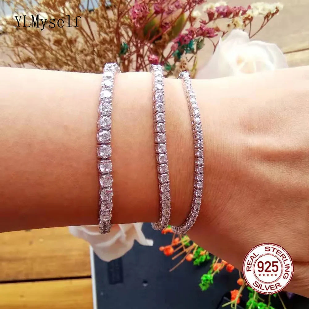 Pure Silver Of 16-20.5CM Tennis Bracelet Jewelry 2-4mm 5A CZ Eternal Gift For Wife Stunning Real 925 Jewellery - bertofonsi