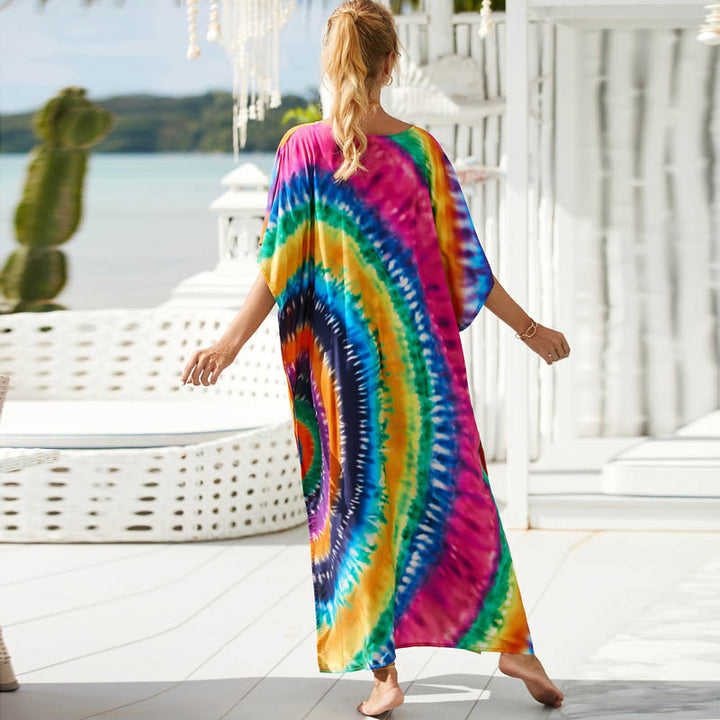 New Style Retro Design Tie-Dye Dress Large Hem Long Dress Large Size Slim Looking Seaside Vacation Photo Beach Skirt - bertofonsi