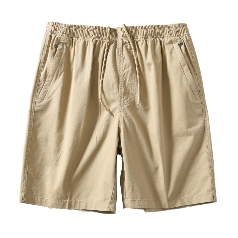 Foreign Trade Original Order Men's Summer Elastic Waist Mountaineering Cotton Washed Straight Half Length Pants Beach Pants Cargo Shorts - bertofonsi