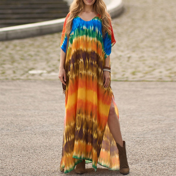 New Gradient Printing Fancy Sanya Travel Photography Seaside Vacation Beach Dress Slim Looking Women's Summer Dress - bertofonsi