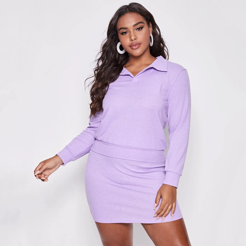 Purple Plus Size High-Waist Slim Looking Dress Set - bertofonsi