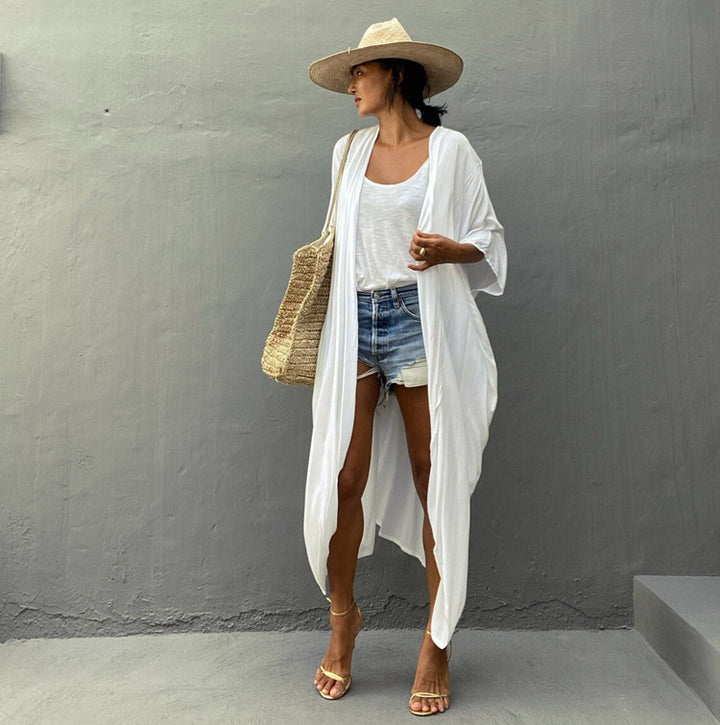 Sanya Holiday Mid-Length Beach Dress Cotton Thin Coat - bertofonsi