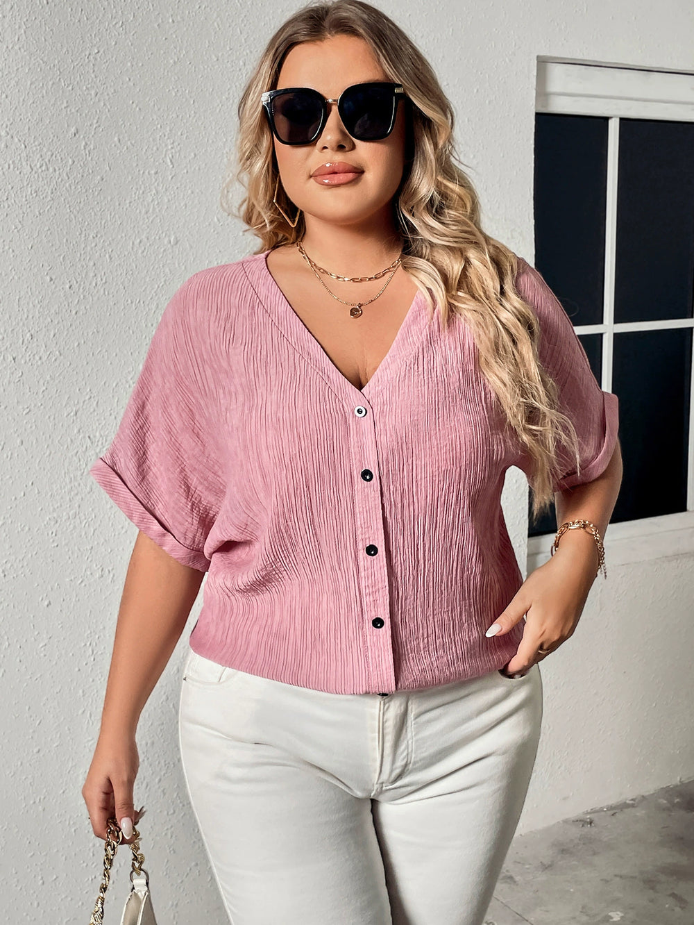 Plus Size Women's Blouses Oversized Summer Shirt Button Tops - bertofonsi
