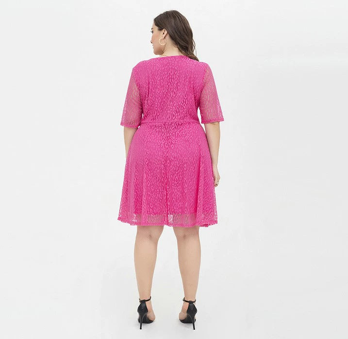 110.00kg Chubby Girl plus Size European and American Style Lace Dress Fresh Casual Dress plus Size Lace Dress - bertofonsi
