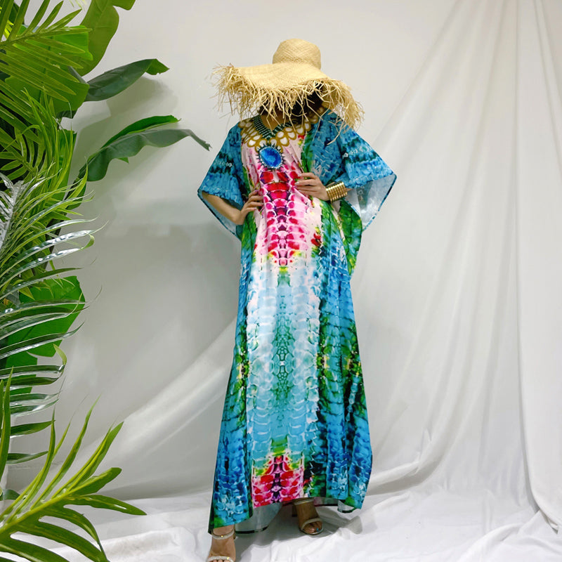 New Loose-Fitting Slim-Fit Long Dress Large Size Slim-Fit Dress Women's Yunnan Travel Sanya Seaside Vacation Beach Dress Summer - bertofonsi