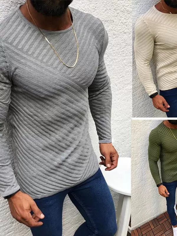 Trendy Fall Winter Men Casual Long-Sleeved round Neck Sweater Pullover - bertofonsi