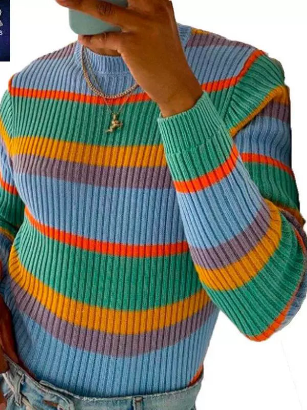 2023 Knitted Sweater European and American Hot Trendy Long-Sleeve Slim Knitted Sweater Men's Striped Pullover - bertofonsi