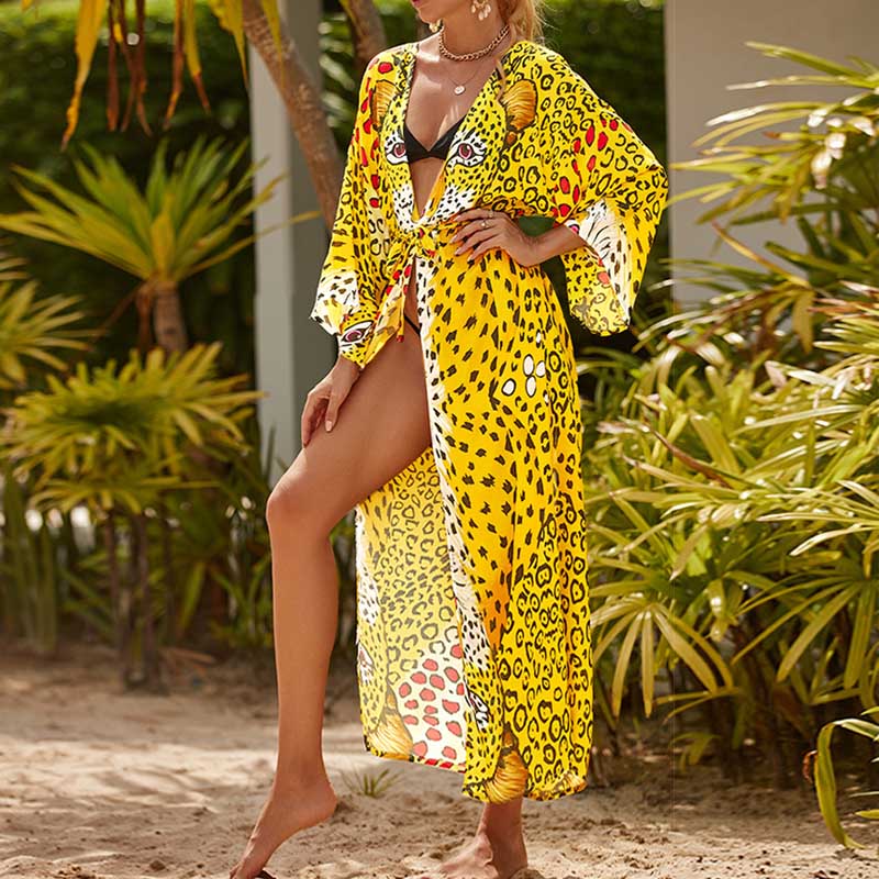 Sanya Beach Sun Protection Clothing Cardigan Thin Cotton Jacket Dress Bikini Cover-up Shawl Mid-Length Outer Match Fairy - bertofonsi