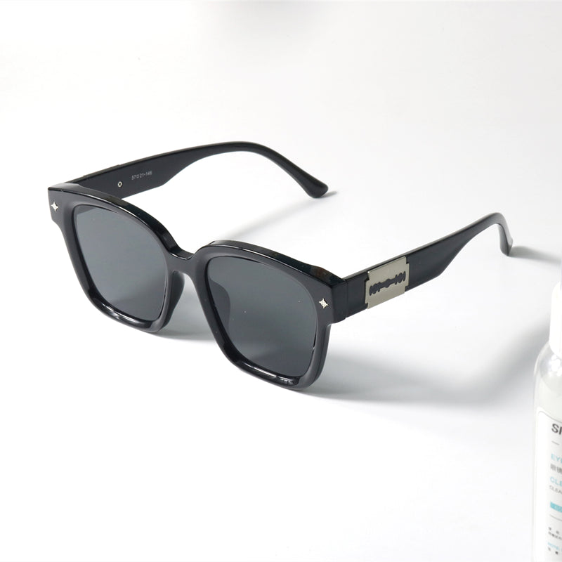 Korean Large Rim Contrast Color Blue Sunglasses Blade Element Design Sense Square Black Frame with Myopic Glasses Option Trendy Sun Glasses - bertofonsi