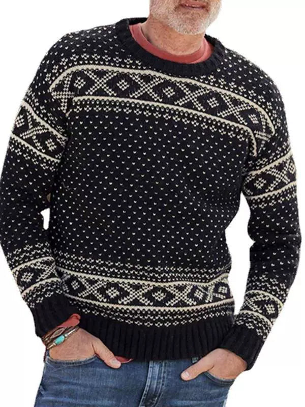 Trendy European and American Style Men's Clothing Autumn Long Sleeve Brocade Sweater Pullover - bertofonsi