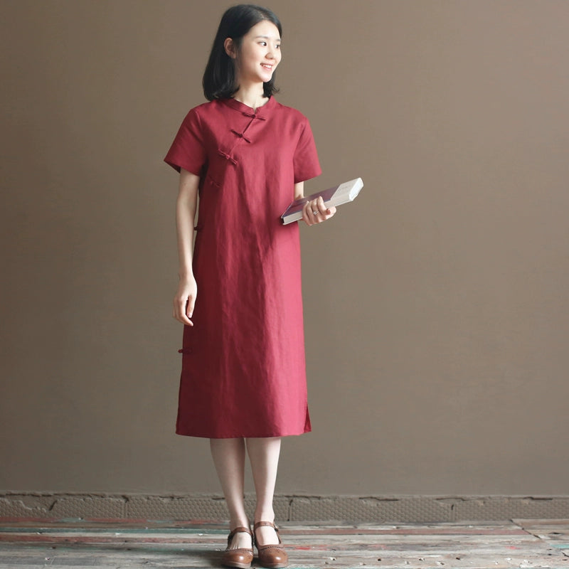 Year 35 Chinese Cotton and Linen Dress Improved Cheongsam - bertofonsi