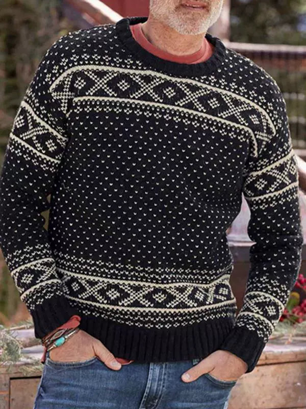 Trendy European and American Style Men's Clothing Autumn Long Sleeve Brocade Sweater Pullover - bertofonsi