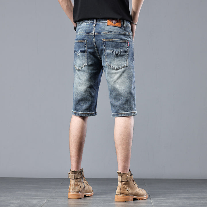 High Quality Men's Denim Shorts American Style Retro Fashion Brand Slim-Fit Straight Breeches Cotton Elastic Large Size Summer Thin Pants - bertofonsi