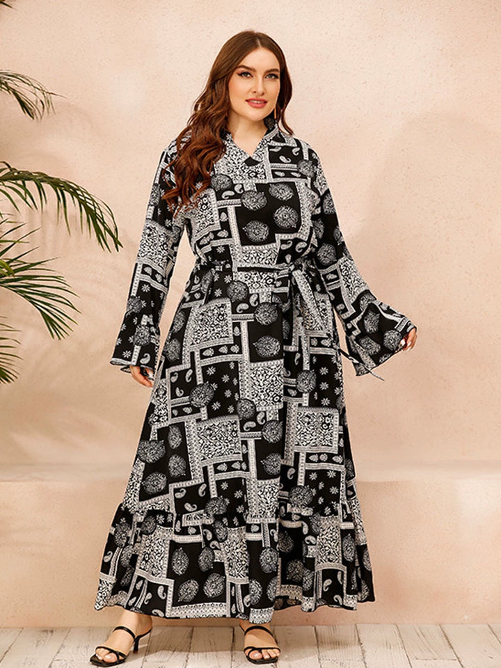 Plus Size Women Autumn Loose Print Prom Evening Dinner Dress - bertofonsi