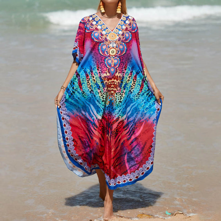 2023 Summer New Thai National Style Large Size Retro Slimming Dress Women's Seaside Vacation Beach Long Dress - bertofonsi