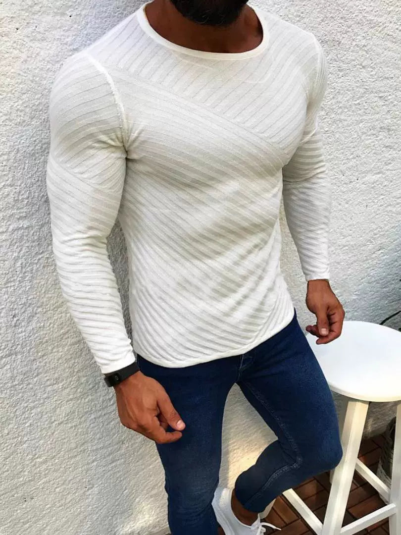 Trendy Fall Winter Men Casual Long-Sleeved round Neck Sweater Pullover - bertofonsi