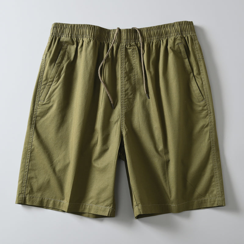 Foreign Trade Original Order Men's Summer Elastic Waist Mountaineering Cotton Washed Straight Half Length Pants Beach Pants Cargo Shorts - bertofonsi