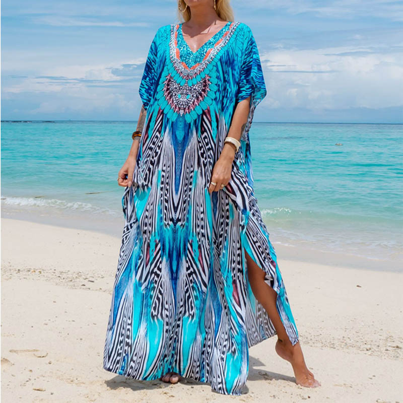 2023 New Summer French Style Fancy Blue Dress Slim Looking Maxi Skirt Sanya Seaside Vacation Beach Dress - bertofonsi
