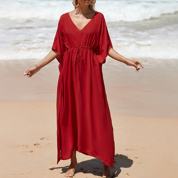 2023 New Thailand Bali Sanya Seaside Travel Vacation Beach Dress plus Size Waist Trimming Dress - bertofonsi