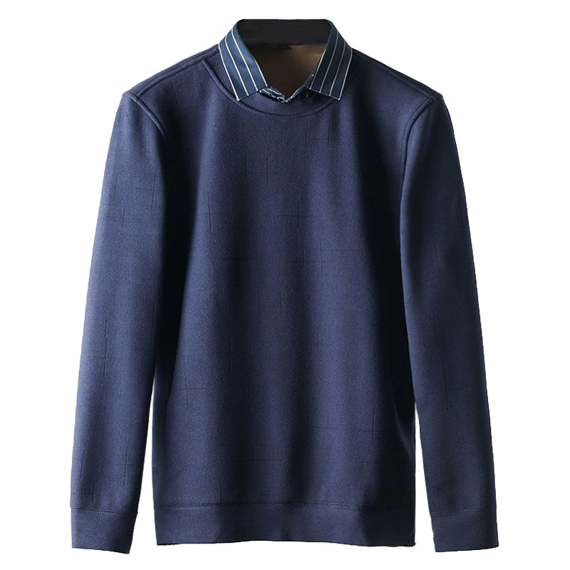 Velvet Padded Sweater Men's Winter Thickened False Two-Piece Shirt Collar Coat Foreign Trade Export Order Men's Thermal Sweater - bertofonsi