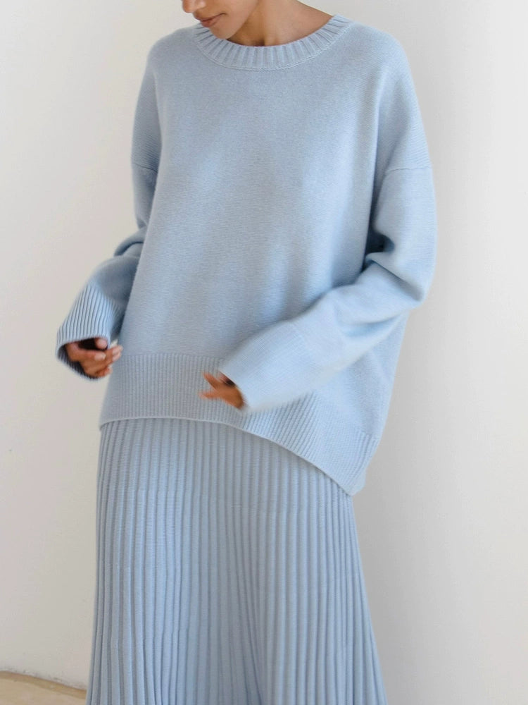 Crew Neck Loose Solid Color Simple Sweater Women's Loose Solid Color Simple Sweater - bertofonsi