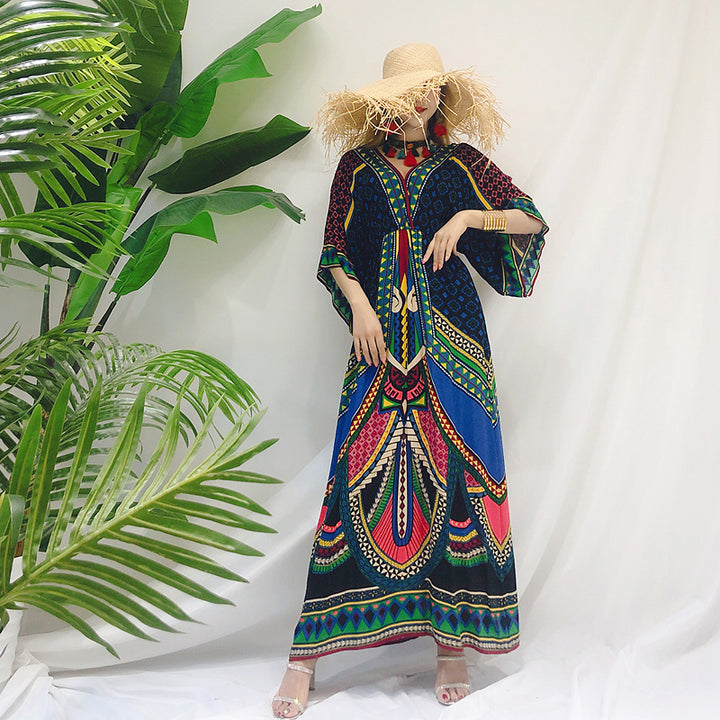 2023 New Style Thailand Sanya Xishuangbanna Retro Long Dress Seaside Vacation Beach Dress Women's Large Size Dress for Summer - bertofonsi