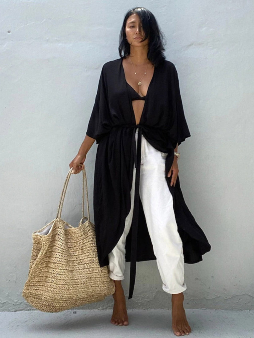 Sanya Holiday Mid-Length Beach Dress Cotton Thin Coat - bertofonsi