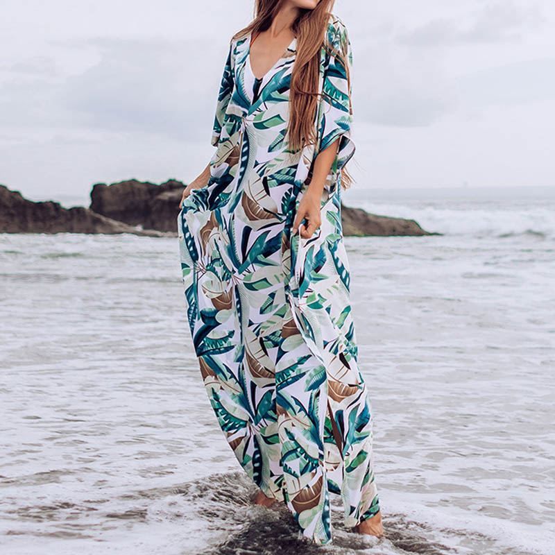 2023 Summer New European and American Style Sanya Vacation Robe Stunning Printed Long Dress Seaside Beach Skirt Women's Dress - bertofonsi