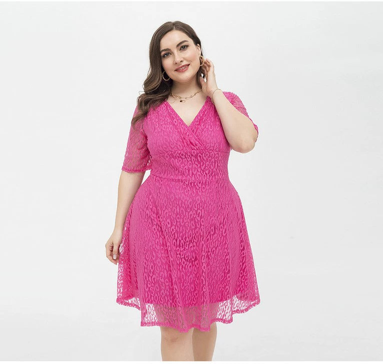 110.00kg Chubby Girl plus Size European and American Style Lace Dress Fresh Casual Dress plus Size Lace Dress - bertofonsi
