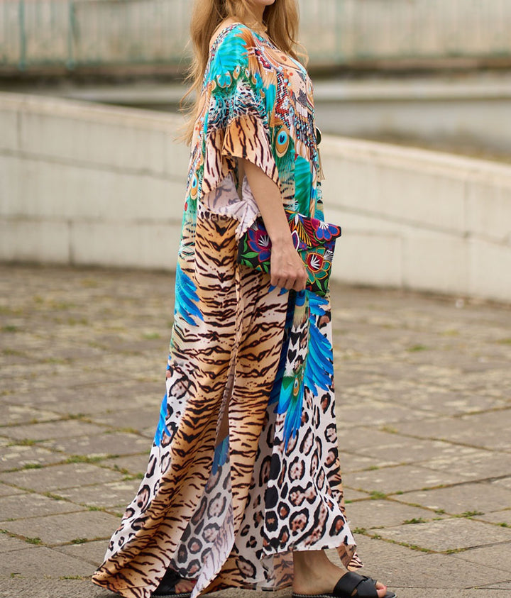 European and American New Premium Leopard Print Long Dress Large Size Slim Looking Dress Sanya Seaside Vacation Beach Dress Summer Women - bertofonsi