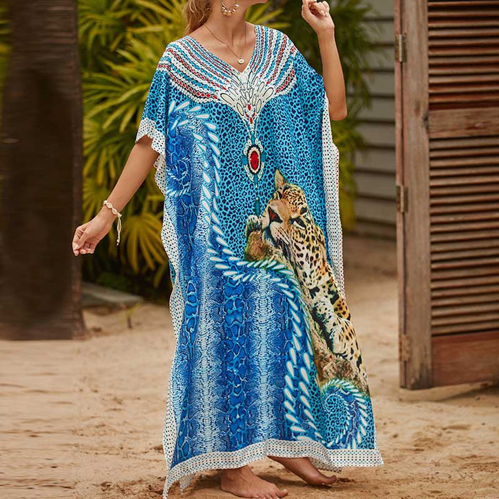 2023 Summer New Style Thailand Bali European and American Leopard Print Beach Dress Women's Large Size Seaside Vacation Robe - bertofonsi