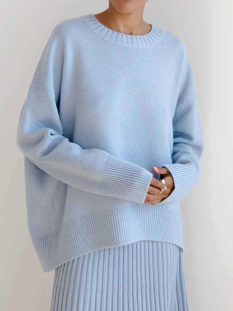 Crew Neck Loose Solid Color Simple Sweater Women's Loose Solid Color Simple Sweater - bertofonsi