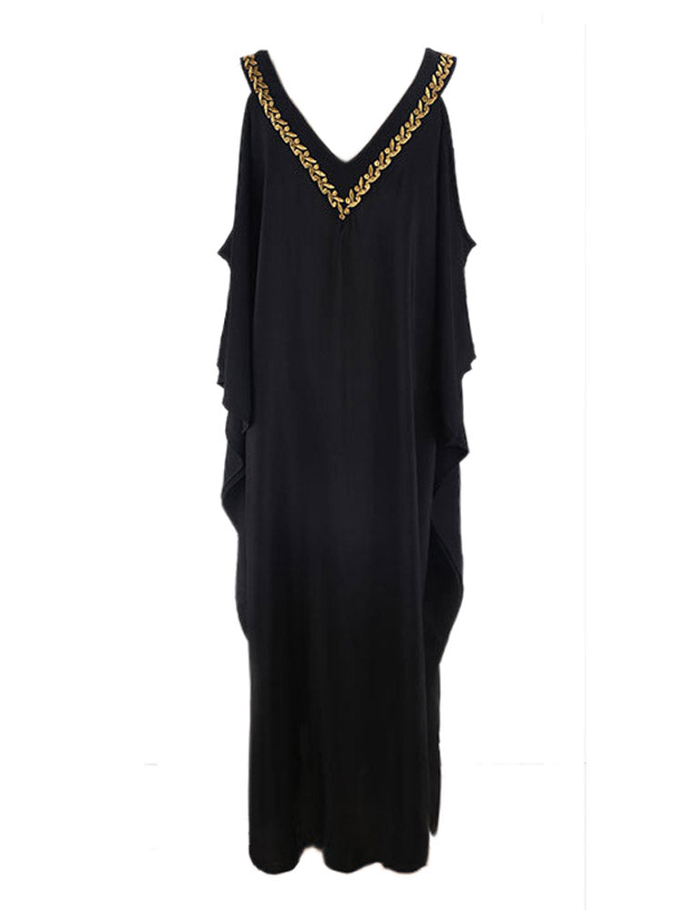 2023 Spring and Summer New Middle East Dubai Egypt Travel Embroidery Dress Retro Slimming Long Robe Beach Long dress - bertofonsi