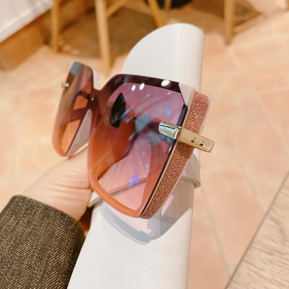 Super Large Rim Women 'S One-Piece Stylish Polarized Sunglasses With Glitter Powder - bertofonsi