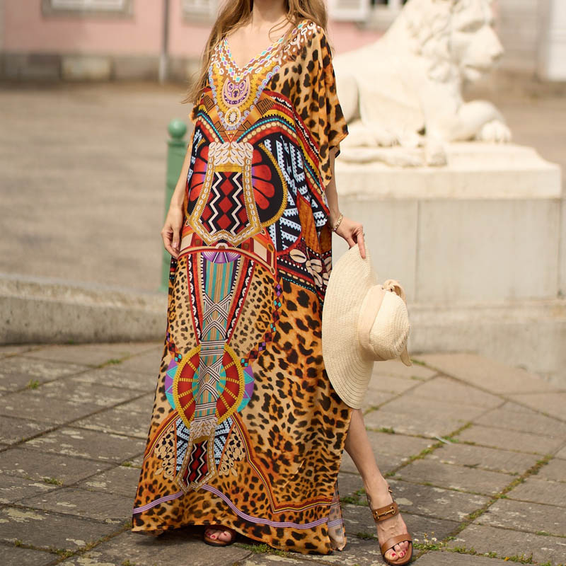 2023 New Niche Fancy Leopard Print Maxi Skirt Large Size Dress Seaside Vacation Beach Dress Women's Summer - bertofonsi