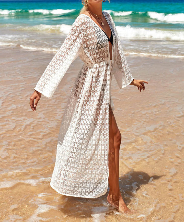 2023 Summer New Beach Holiday Mid-Length Fairy White Lace Cappa Sunscreen Outerwear Cover-up Cardigan - bertofonsi