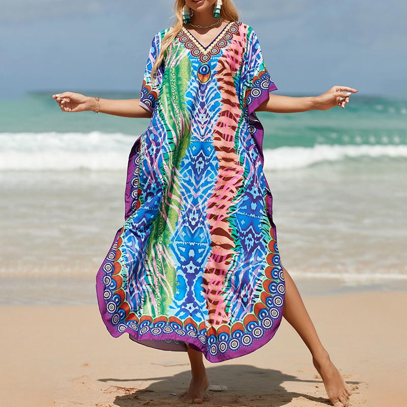 2023 New Thailand Sanya Vintage Leopard Print Printed Large Size Loose Dress Women's Seaside Vacation Beach Dress - bertofonsi