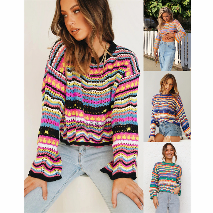 Women's Striped Sweater Contrast Color - bertofonsi