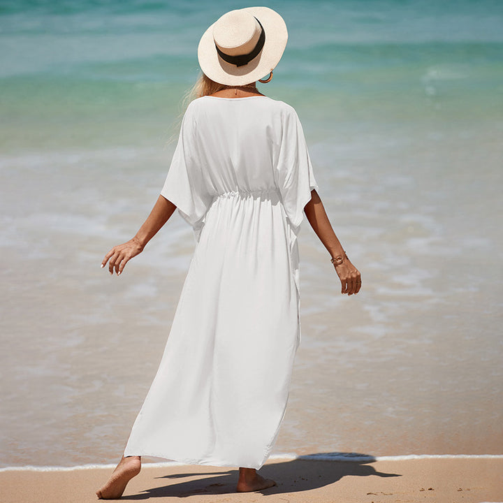 2023 New Thailand Bali Sanya Seaside Travel Vacation Beach Dress plus Size Waist Trimming Dress - bertofonsi