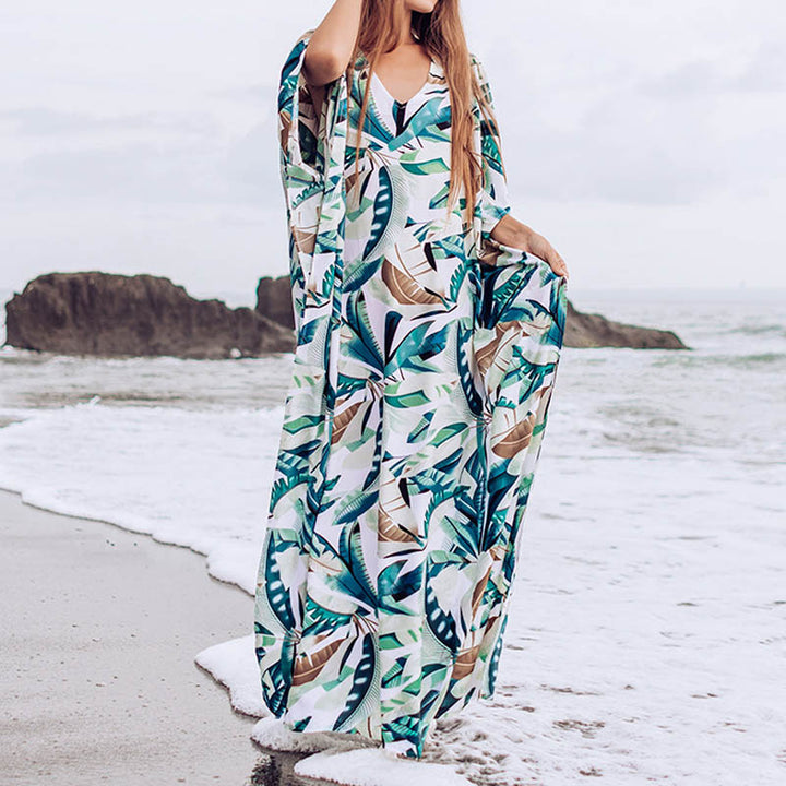 2023 Summer New European and American Style Sanya Vacation Robe Stunning Printed Long Dress Seaside Beach Skirt Women's Dress - bertofonsi