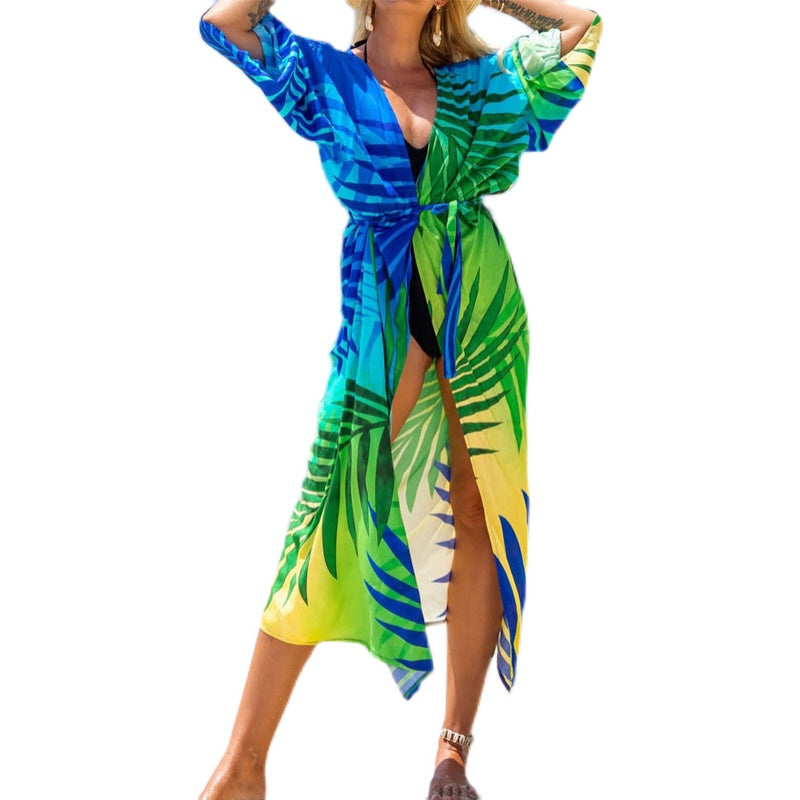 INS New Summer Beach Sun Protection Clothing Mid Length Long Length Cardigan Sanya Seaside Photograph Outer Wear Thin Coat Women's Overall - bertofonsi