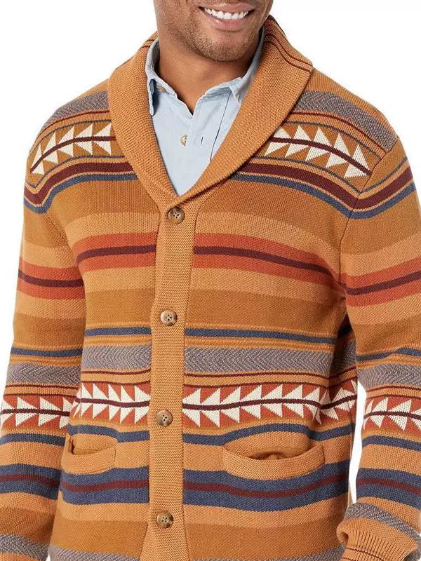 Fall 2023 Fashion Men's Casual Contrasting Color Jacquard Knitted Cardigan plus Size V-neck Sweater Men Knitwear - bertofonsi