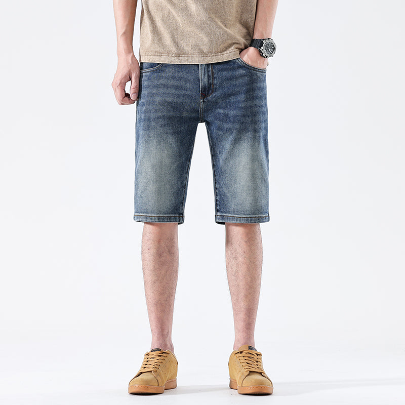 High Quality Men's Denim Shorts American Style Retro Fashion Brand Slim-Fit Straight Breeches Cotton Elastic Large Size Summer Thin Pants - bertofonsi