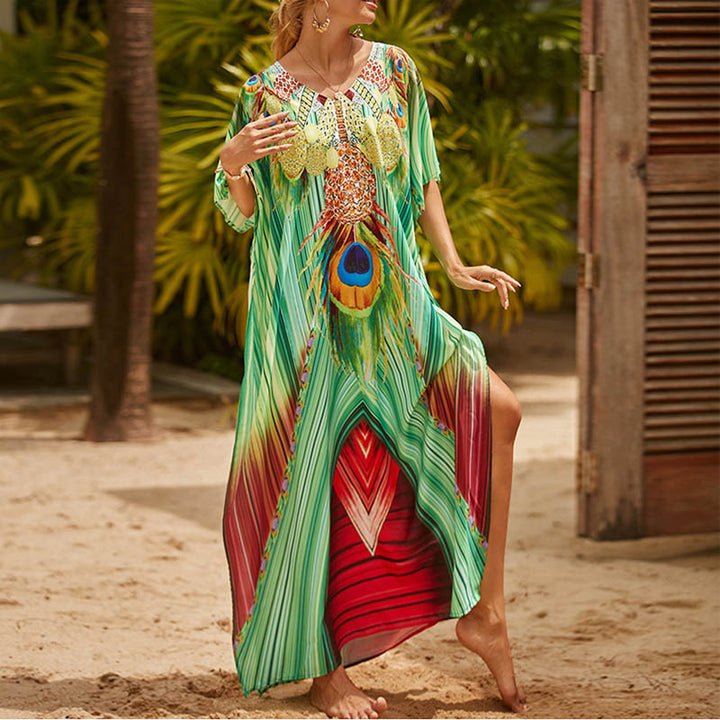 2023 New Arrival Ethnic Style Dress for Traveling and Taking Photos Long Dress Large Size Slim Looking Beach Dress for Women for Sanya Seaside Holiday - bertofonsi