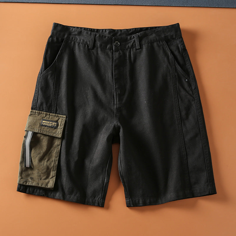 Summer New Oblique Cotton Drill Contrast Color Pocket Men's Multi-Pocket Casual Cargo Shorts Fifth Pants Middle Pants - bertofonsi