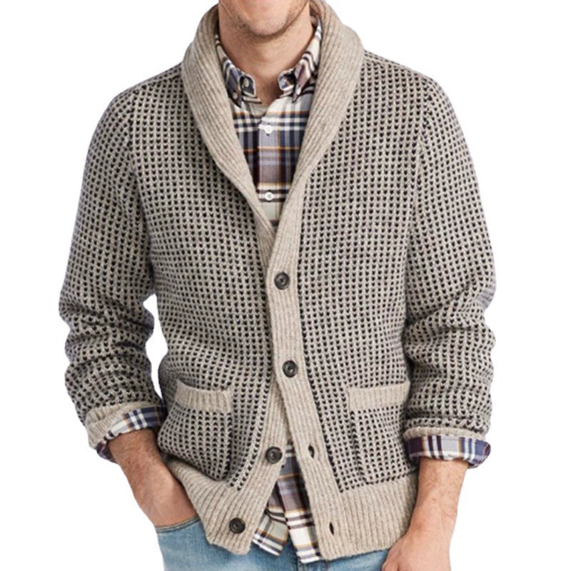Men's Lapel Jacquard Casual Sweater Cardigan - bertofonsi
